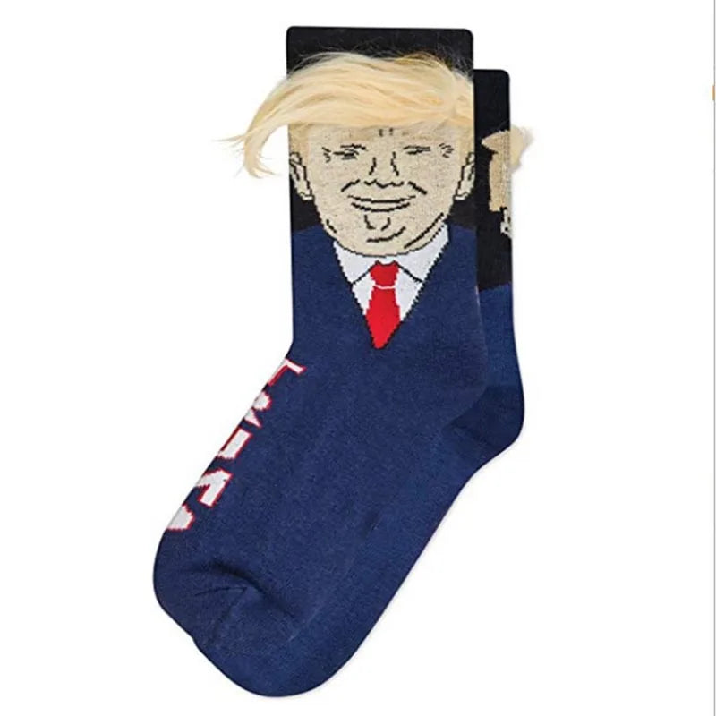 2024 President Donald Trump Spoof Funny Socks Men Women Character Abstract 3D Fake Hair Trump Crew Sokken Homme Dropship