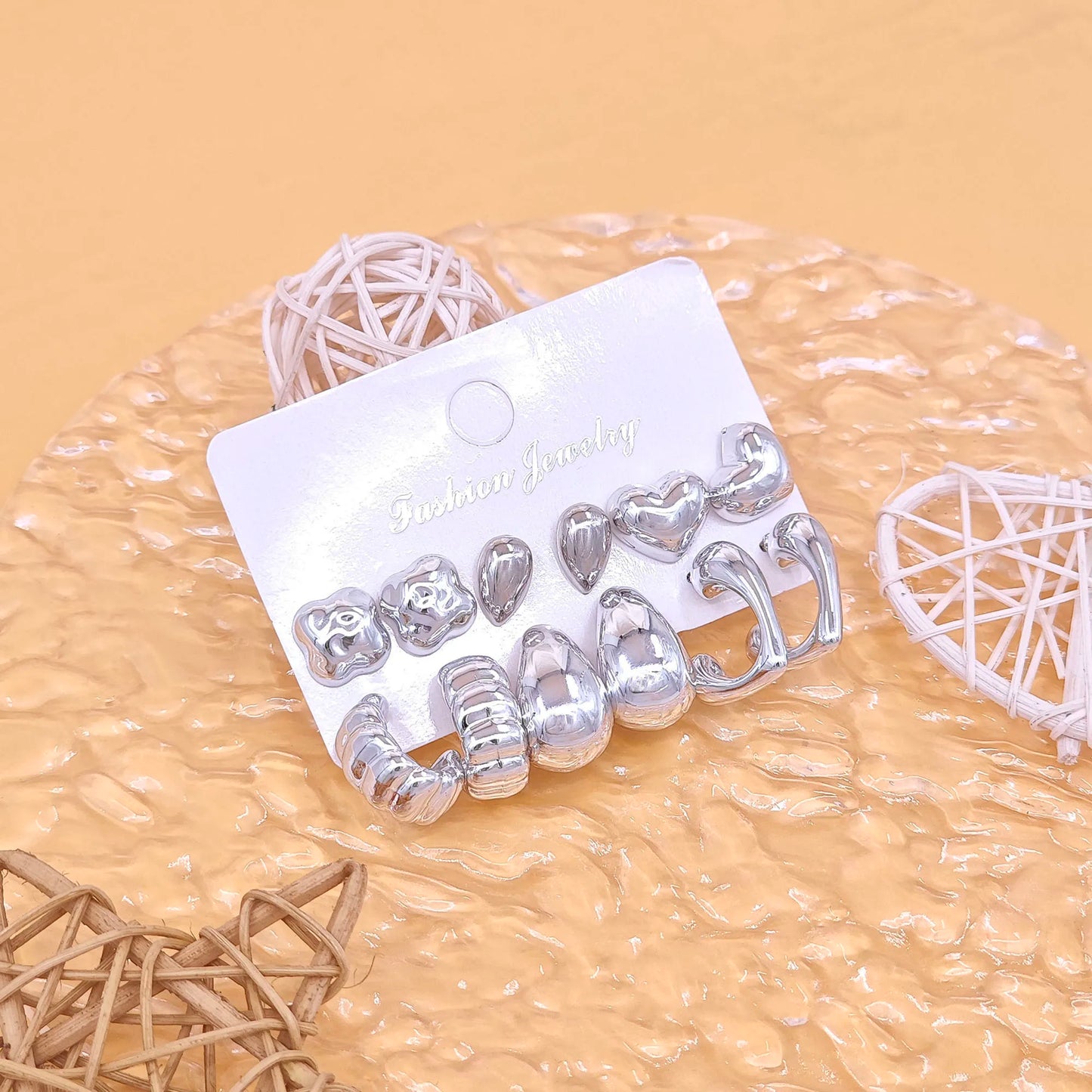 6pcs European and American cross-border new fashionable minimalist creative and personalized C-shaped water droplets C-earrings