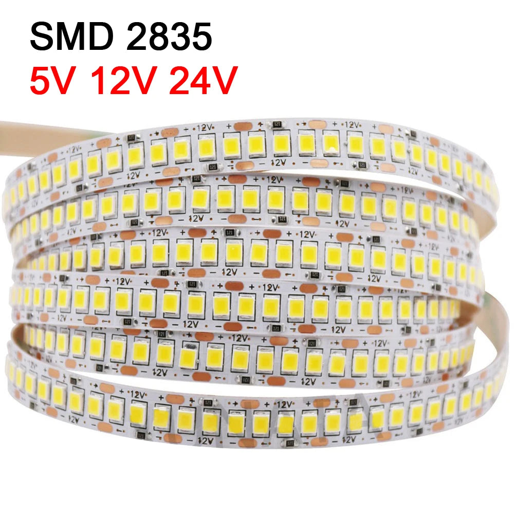 5V 12V 24V 2835 Led Strip 5m 300/600/2400 Pixels Led Tape SMD 3528 Fiexible Light Bar Strips Under Cabinet Lighting Backlight