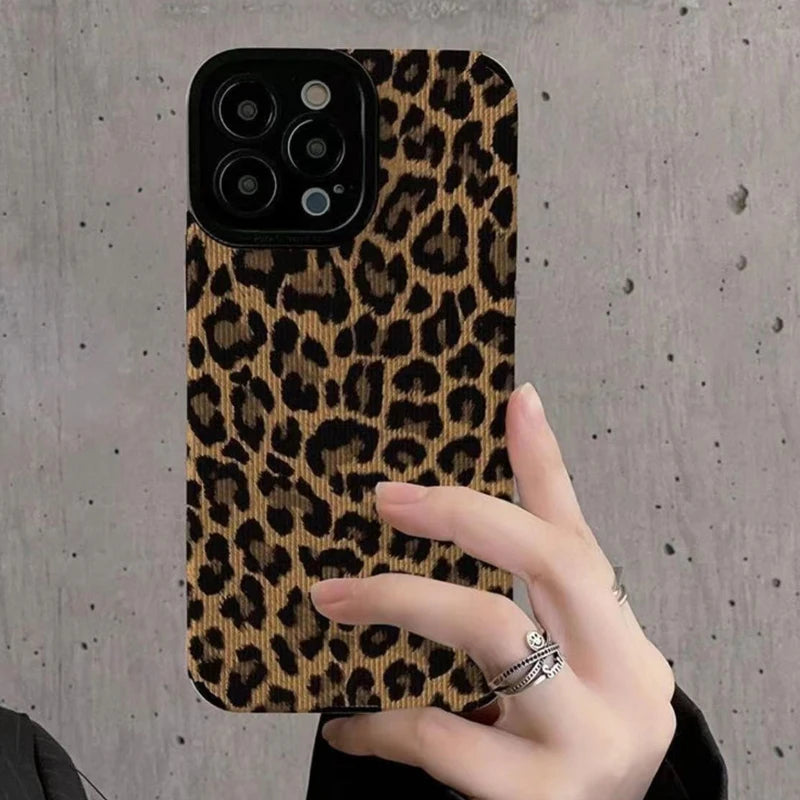 Fashion Brown Leopard Silicone Leather Case For iPhone 14 16 15 Pro Max 11 12 13 Mini SE 7 8 Plus X XR XS Soft Shockproof Cover