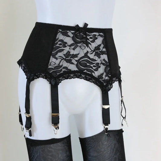 6 Strap wide vintage Suspender Belt for woman plus size Black Lace Panel garter belt stockings lenceria ,bridal lingerie