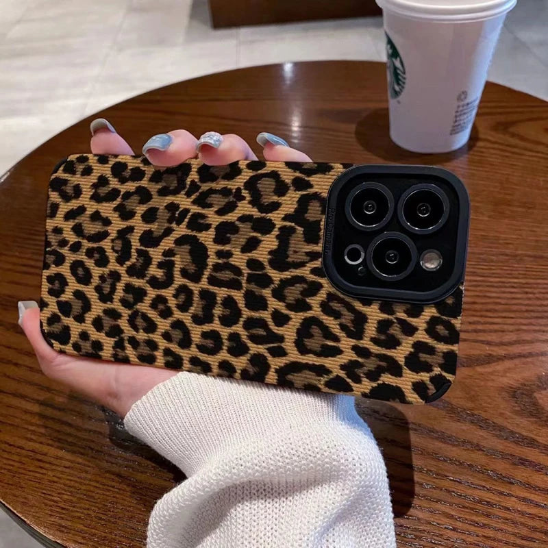 Fashion Brown Leopard Silicone Leather Case For iPhone 14 16 15 Pro Max 11 12 13 Mini SE 7 8 Plus X XR XS Soft Shockproof Cover