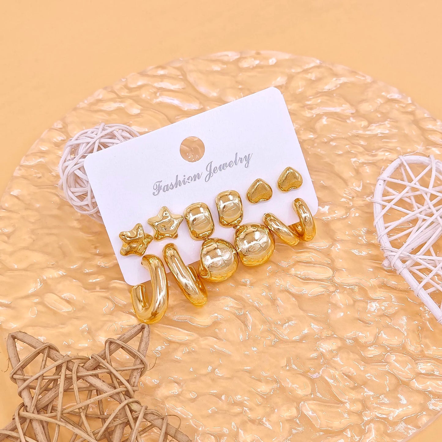 6pcs European and American cross-border new fashionable minimalist creative and personalized C-shaped water droplets C-earrings