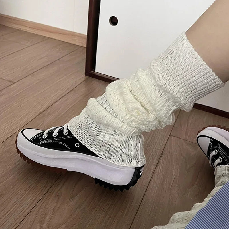 57cm Sweet Japanese Lolita Leg Warmers Women Ankle Warmer for Girls Gothic Long Socks Y2K Thin Knitted Cosplay Heap Heap Socks