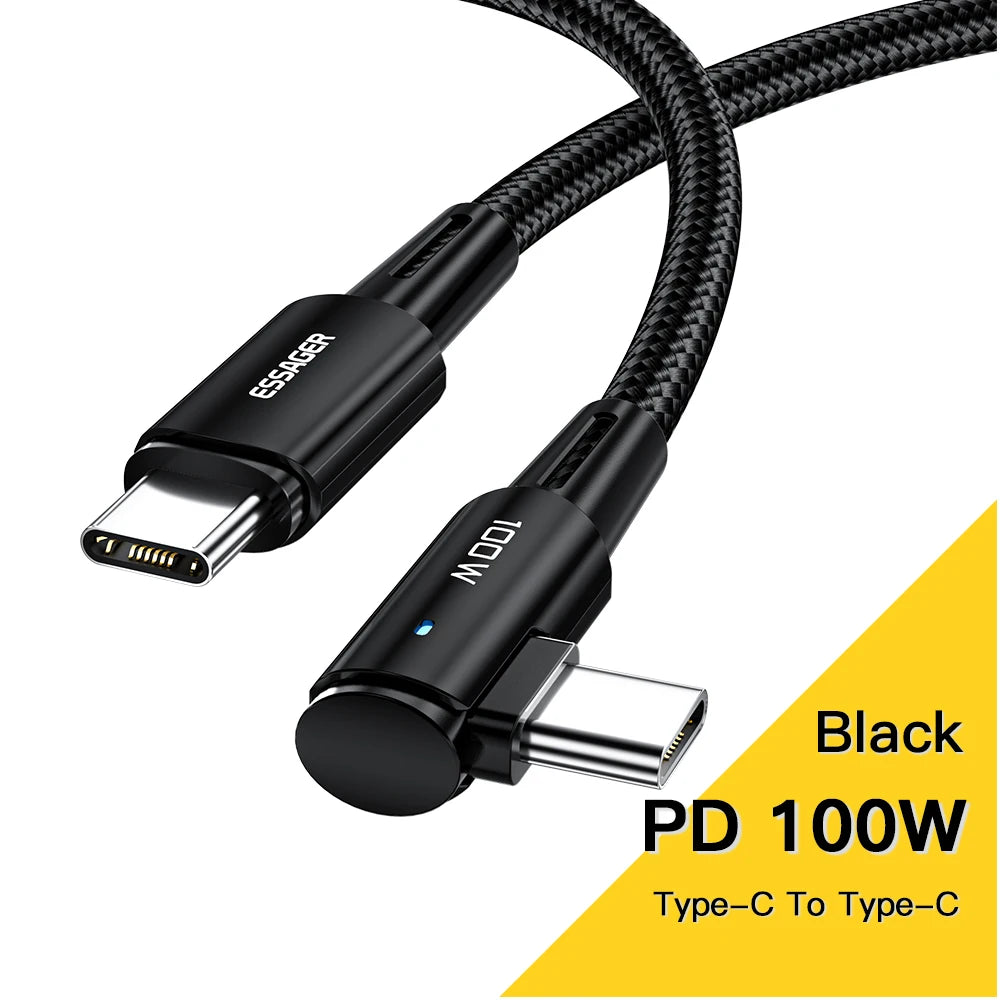 Essager 100W USB Type C To USB C Cable 90 Degree Angle For iPad MacBook Pro Xiaomi Samsung Huawei Fast Charging Type-C Date Wire