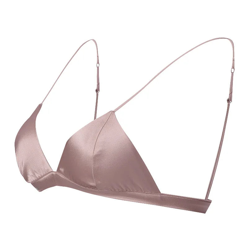 Silk Bra WomenFrench Silk Underwear Women Comfortable No Trace Mulberry Silk No Steel Ring Triangle Cup Bra Lenceria Para Damas