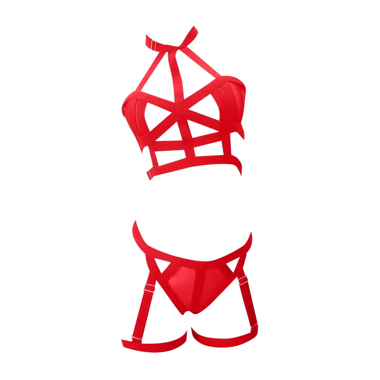 Bandage Hollow Out Strap Halter Exotic Lingeries Set For Women Low Waist Push Up Babydoll Corset Underwear Porn Lenceria Sets