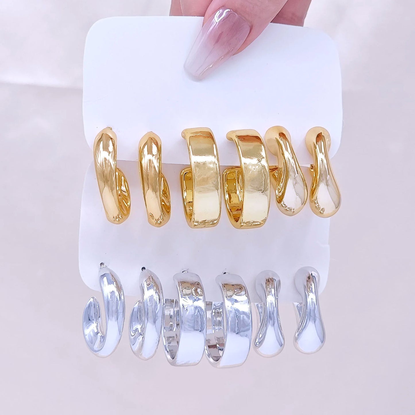 6pcs European and American cross-border new fashionable minimalist creative and personalized C-shaped water droplets C-earrings