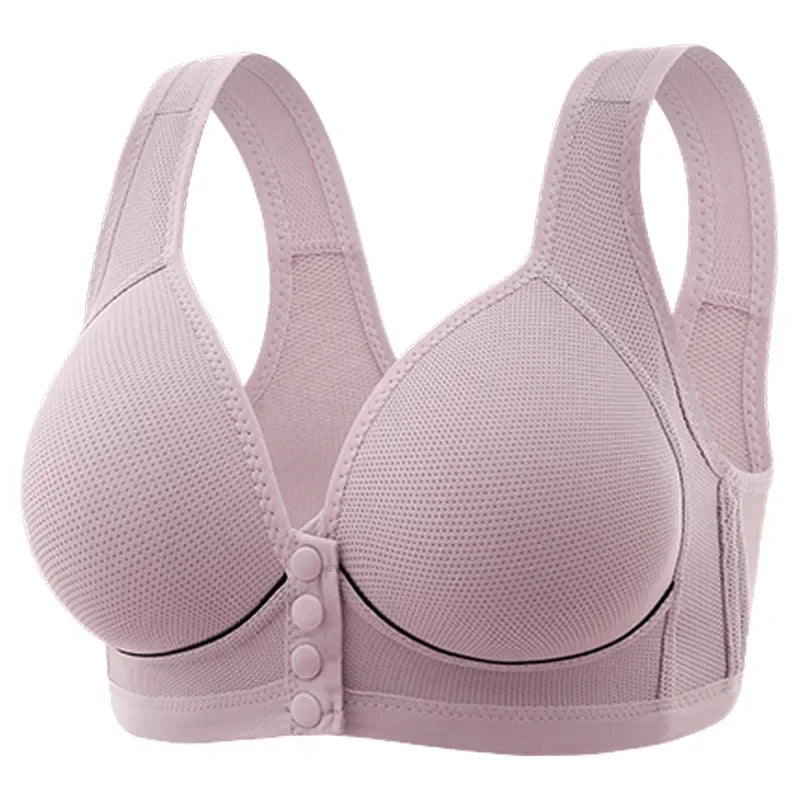 Large Size Gathered Women's Bra Fixed Sponge Cups Front Button Button Type Thin Cup Breathable Non-steel Ring Underwear Lenceria