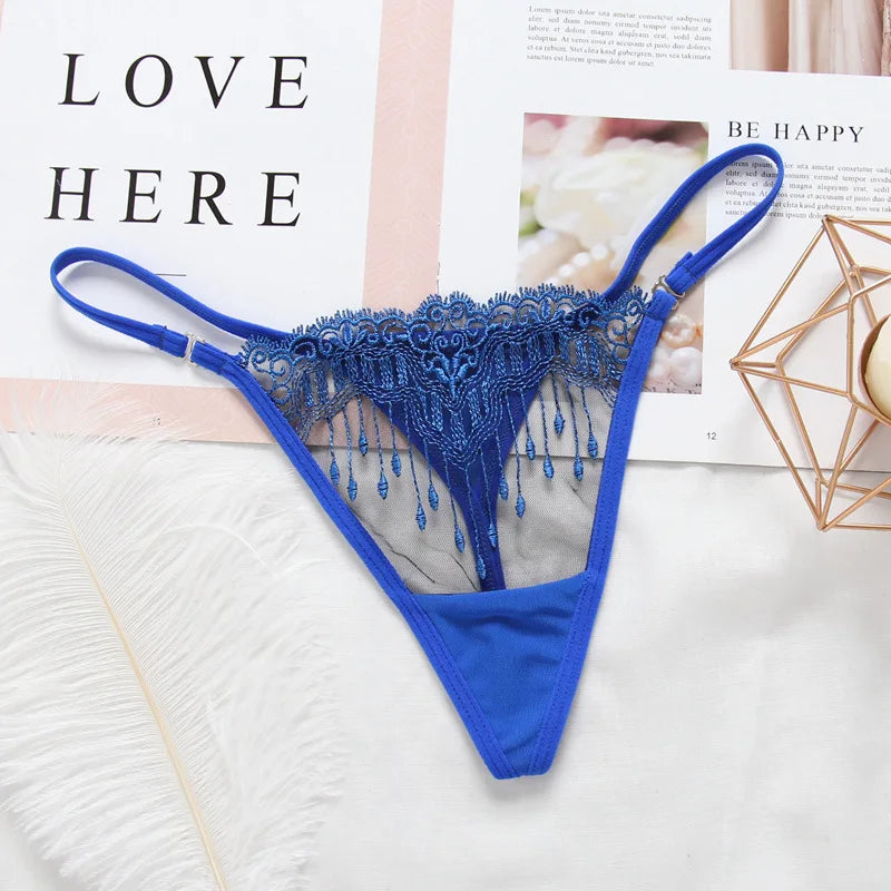 Micro Thong Women Underwear Panties Low Rise Thin Strap Embroidery Briefs Seamless Perspective Lingeries Encaje Mujer Lenceria