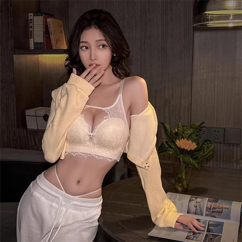 Soutien Gorge Non Wire Women's Bras Red Comfortable Korean Style Gather Bra Backless Top Bralette Lenceria Para Damas Sutyen