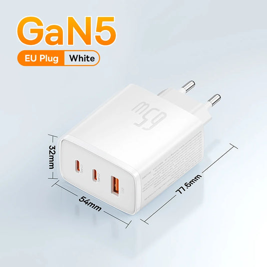 Baseus 65W GaN Charger PD Charge Type C USB Charger Support QC PPS Portable Fast Charger For iPhone 16 15 14 13 Laptop Charger