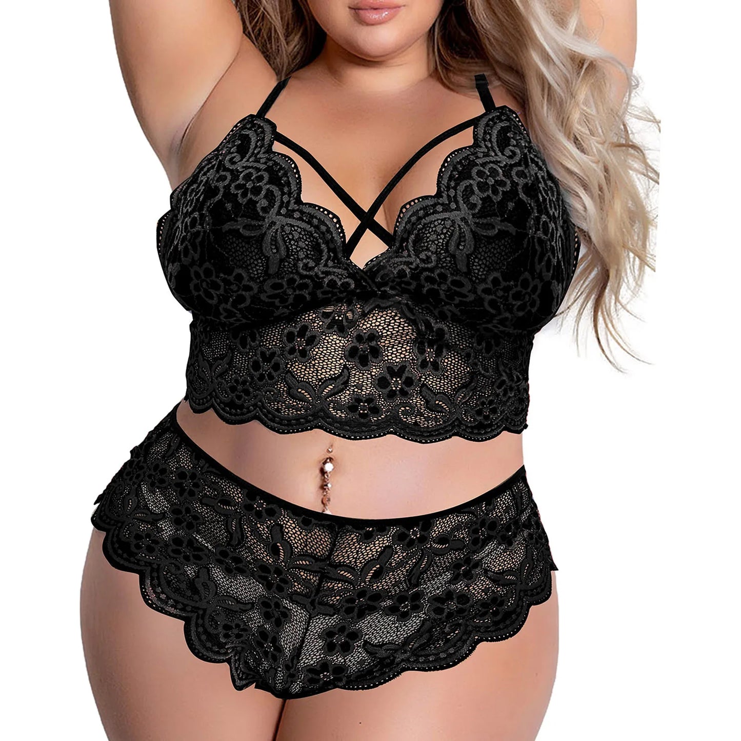 2 Piece Lingerie Set For Women Plus Size Floral Embroidery Lace Bra And Panty Underwear See Through Temptation Porn Lenceria