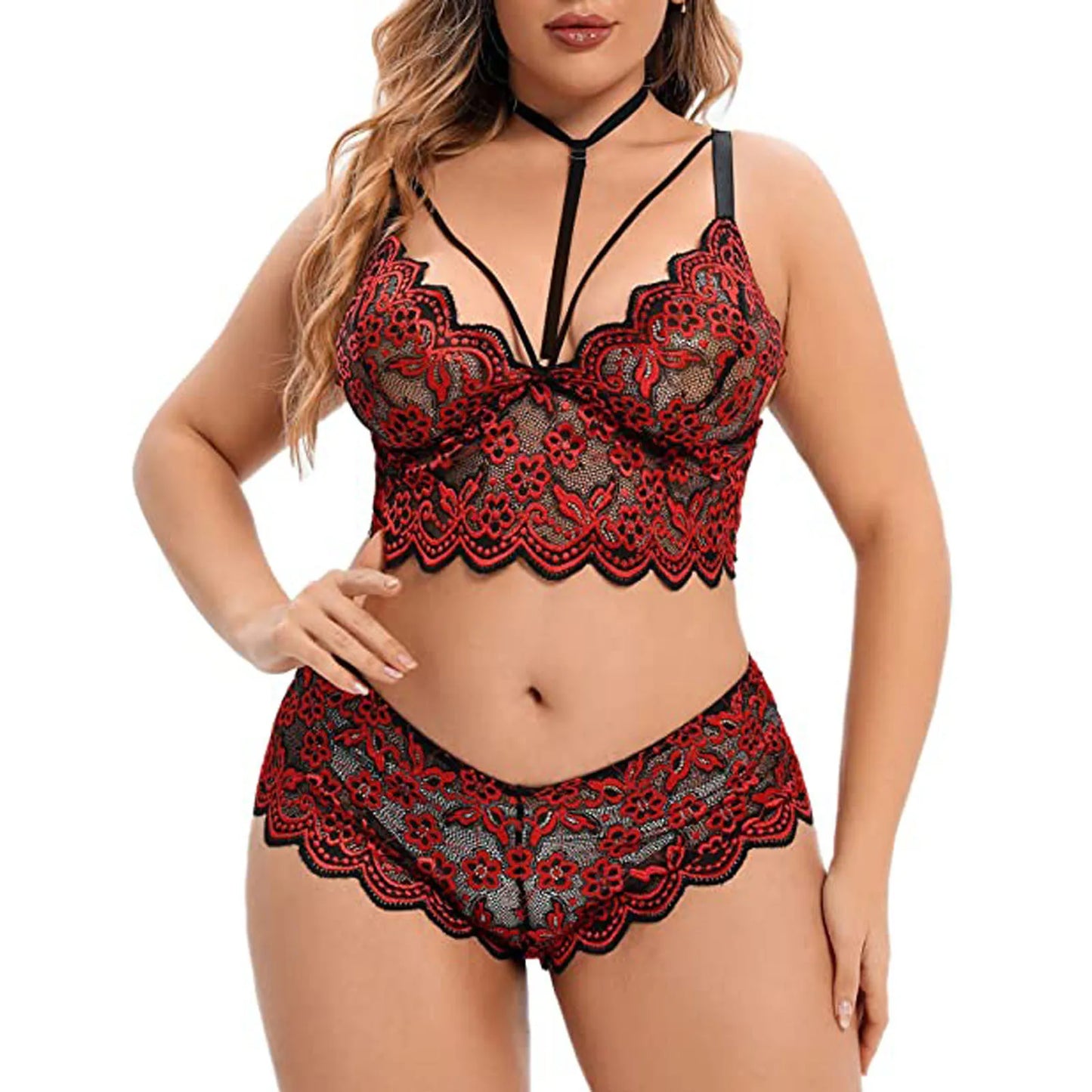 2 Piece Lingerie Set For Women Plus Size Floral Embroidery Lace Bra And Panty Underwear See Through Temptation Porn Lenceria