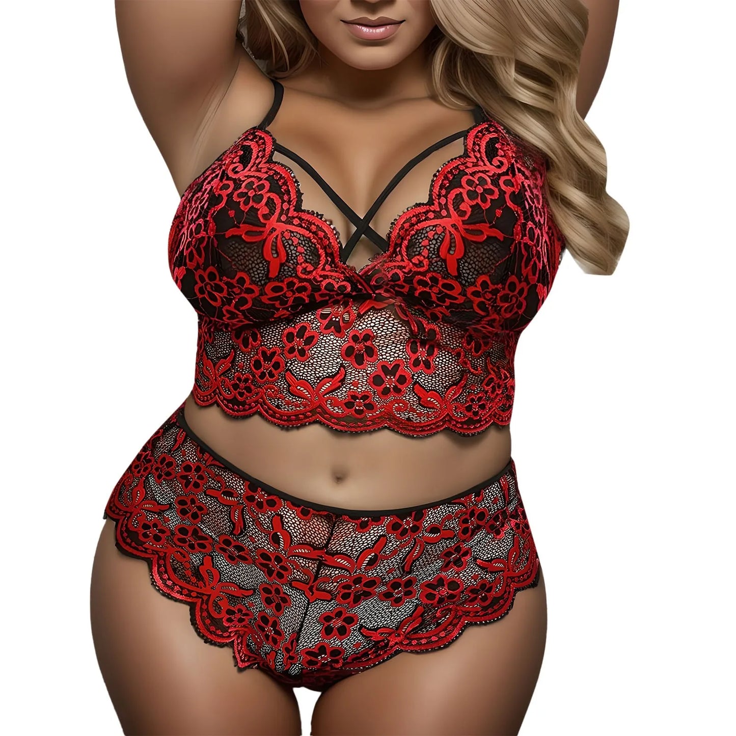 2 Piece Lingerie Set For Women Plus Size Floral Embroidery Lace Bra And Panty Underwear See Through Temptation Porn Lenceria