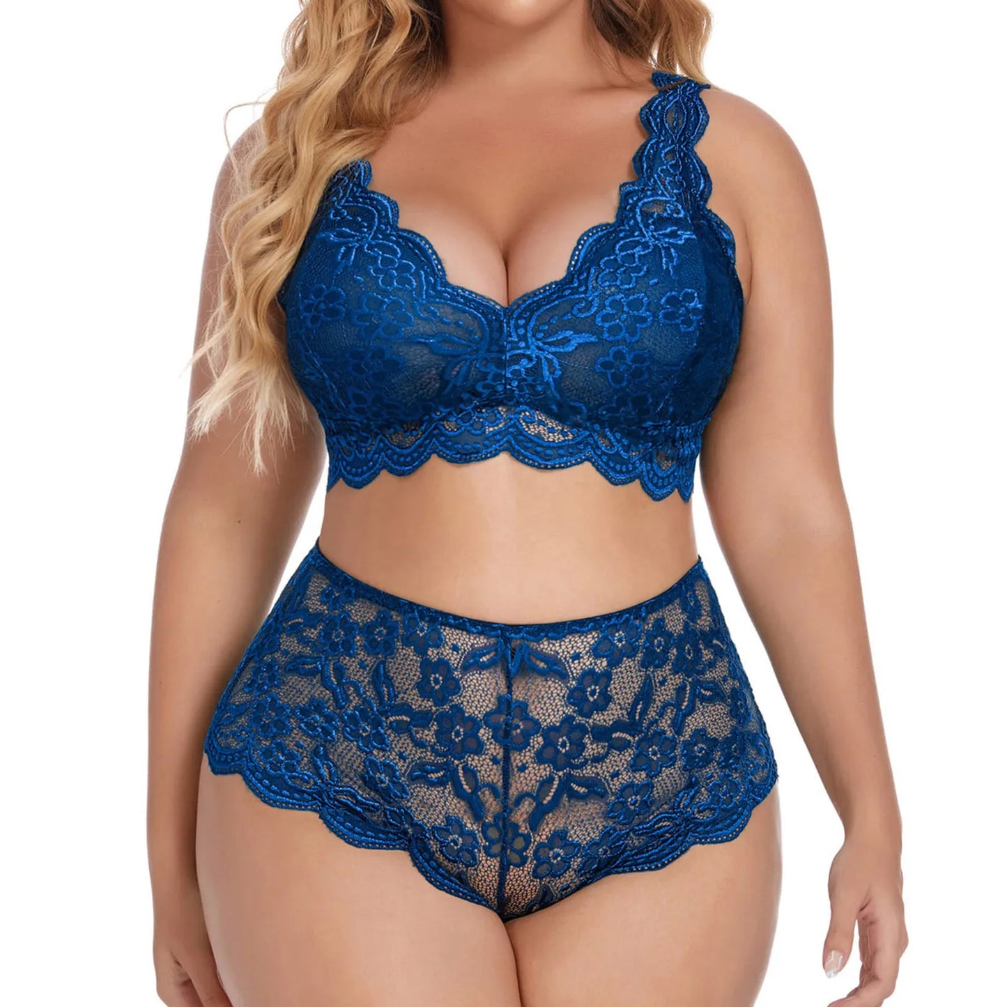 2 Piece Lingerie Set For Women Plus Size Floral Embroidery Lace Bra And Panty Underwear See Through Temptation Porn Lenceria