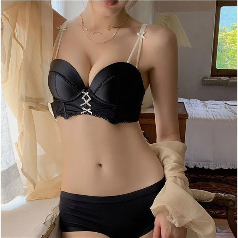 Lenceria Bras and Panty Sets for Women Cute Underwear Panties Korean Fashion Prevent Sagging Push Up Bra Set Lingerie Femme