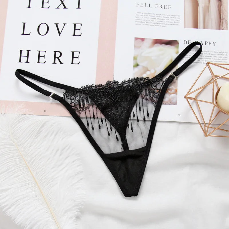 Micro Thong Women Underwear Panties Low Rise Thin Strap Embroidery Briefs Seamless Perspective Lingeries Encaje Mujer Lenceria