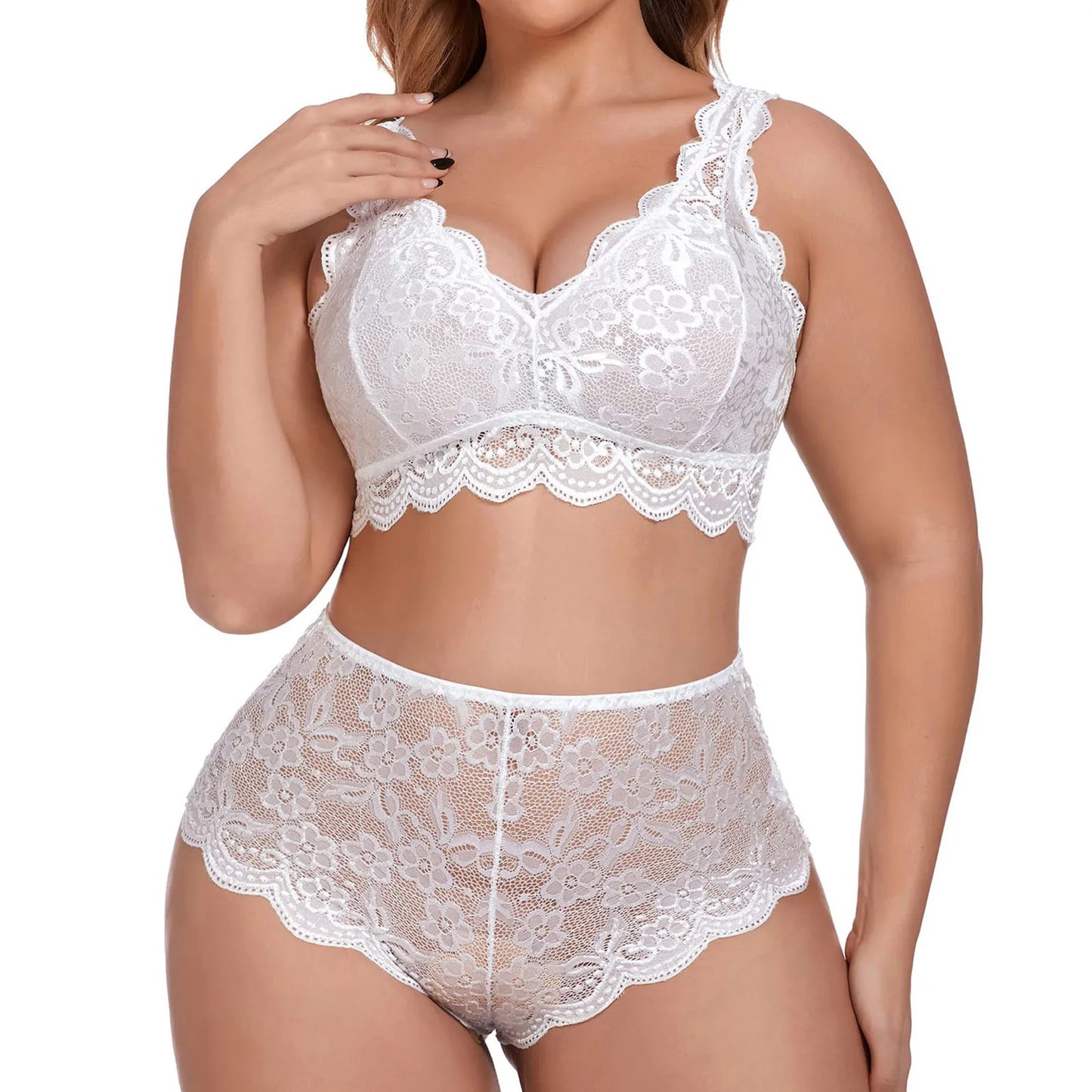 2 Piece Lingerie Set For Women Plus Size Floral Embroidery Lace Bra And Panty Underwear See Through Temptation Porn Lenceria