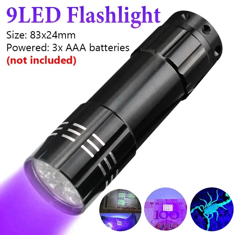 UV Flashlight LED Ultraviolet Torch Zoomable Mini Ultra Violet Lights 395/365nm Inspection Lamp Pet Urine Stain Detector Tools