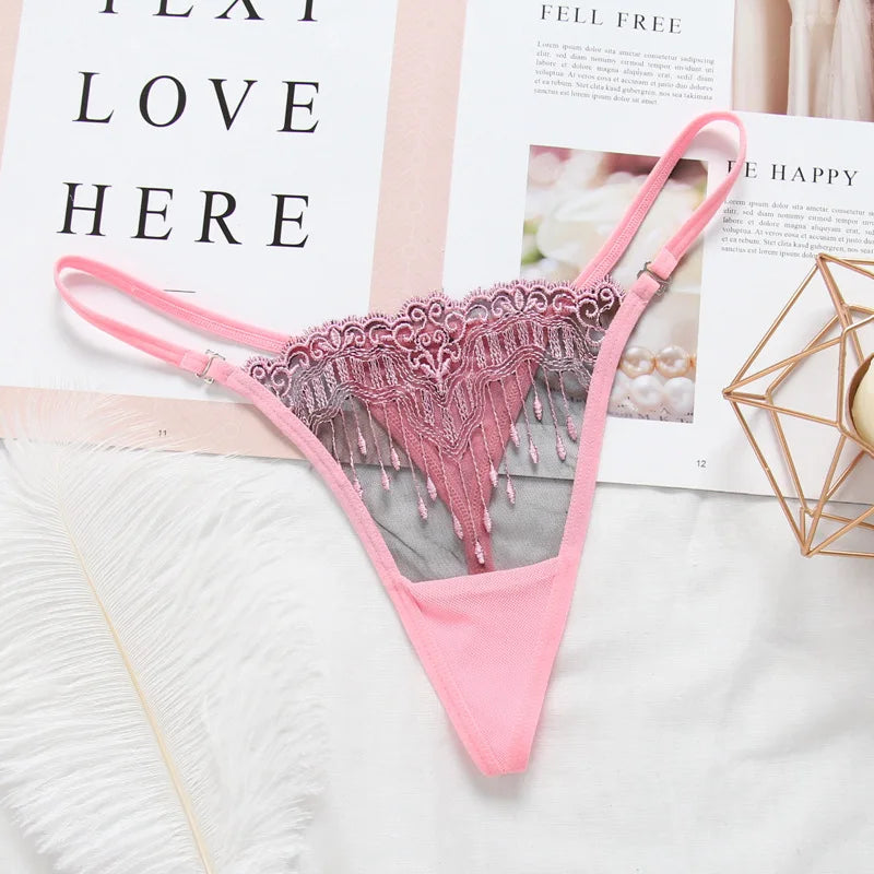 Micro Thong Women Underwear Panties Low Rise Thin Strap Embroidery Briefs Seamless Perspective Lingeries Encaje Mujer Lenceria