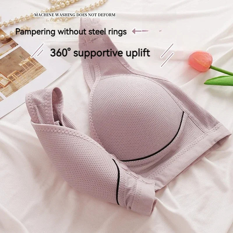 Large Size Gathered Women's Bra Fixed Sponge Cups Front Button Button Type Thin Cup Breathable Non-steel Ring Underwear Lenceria